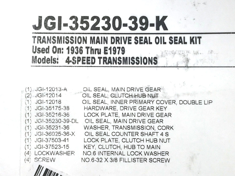 Transmission Main Shaft Seal Kit. Fits Big Twin 1936-1979.