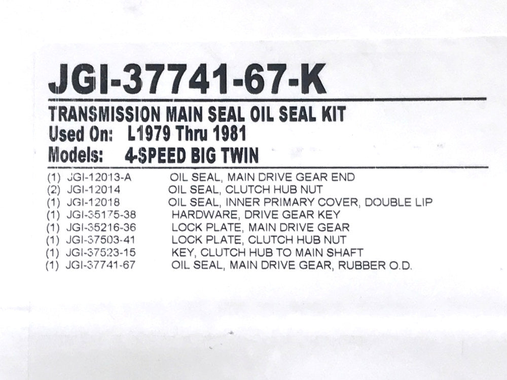 Transmission Main Shaft Seal Kit. Fits 4Spd Big Twin 1980-1981.