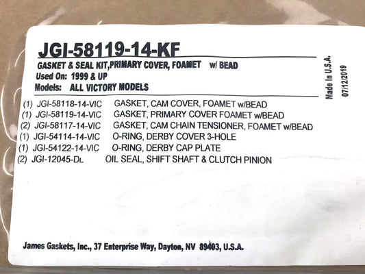 Primary & Chain Gasket Service Kit. Fits Victory 1999-2017