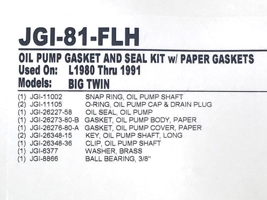 Oil Pump Gasket Kit. Fits Big Twin 1981-1991.