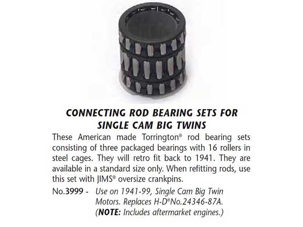 Conrod Bearing Kit with Steel Cage. Fits Big Twin 1941-1999 with Single Cam.
