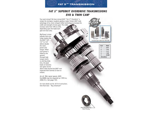 Fat 5Spd Overdrive Super Transmission Cassette. Fits Softail 2000-2006