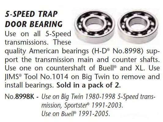 Transmission Trap Door Bearings. Fits 5Spd Big Twin 1980-1998 & Sportster 1991-2003.