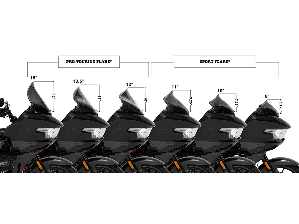 8in. Sports Flare Windshield - Black. Fits CVO Road Glide 2023up & Road Glide 2024up