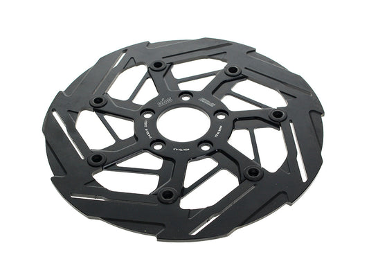 11.8in. Front 7-Spoke Disc Rotor - Polished Band & Black Carrier. Fits Dyna 2006-2017, Softail 2015up, Sportster 2014-2021 & Some Touring 2008up.