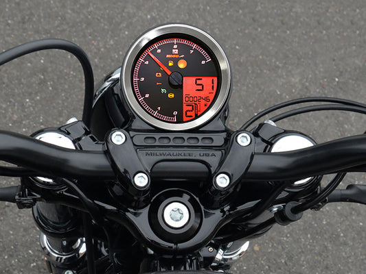 3-3/8in. Round Speedometer with Tachometer - Silver. Fits Softail Fat Bob 2018up, Sportster 2014-2021, Dyna Street Bob, Low Rider & Wide Glide 2012-2017 & Softail Breakout, Rocker & Black Line 2011-2017.