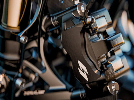 Left Hand Front RT3 Series Radial 4 Piston Caliper - Black. Can be used as Right Hand Rear Caliper