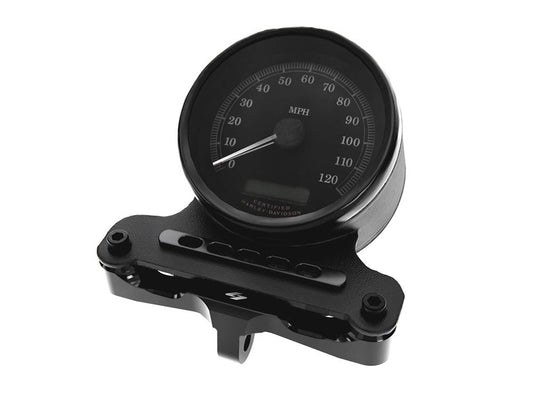Adjustable Gauge Mount - Black. Fits Dyna, FXR and Sportster.