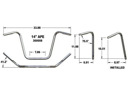 14in. x 1in. Ape Hanger Handlebar - Chrome.