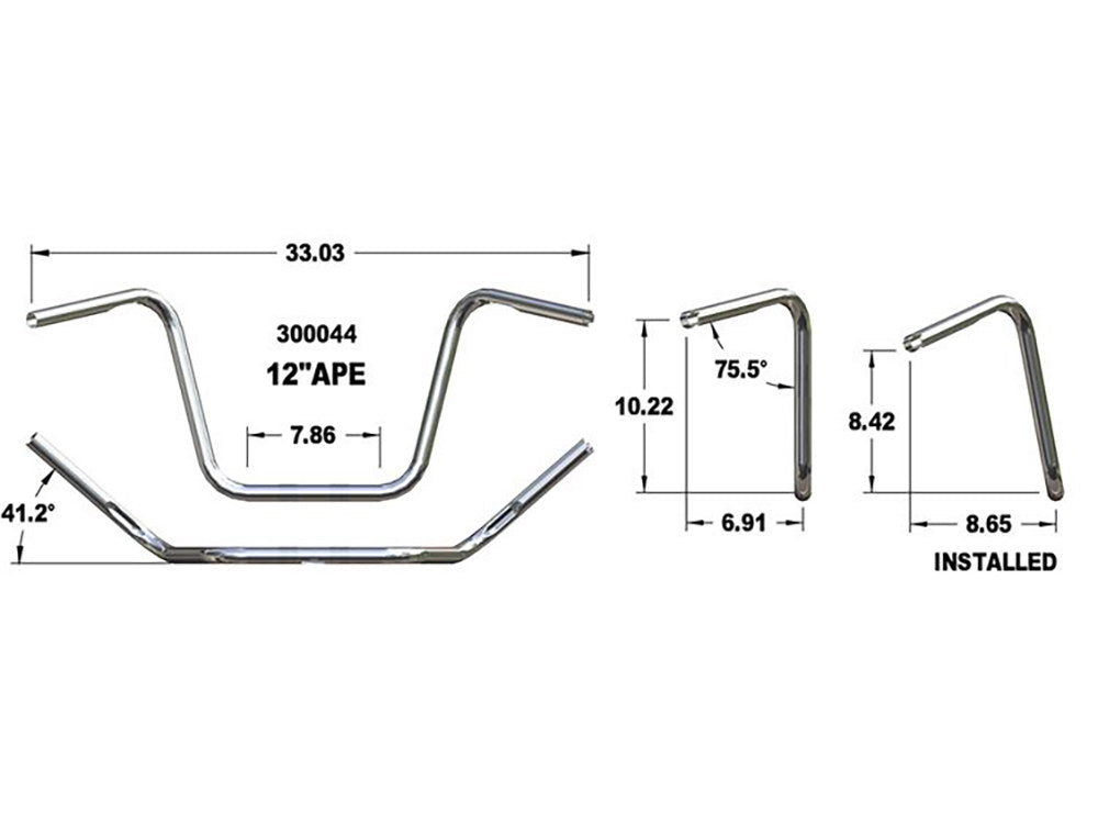 12in. x 1in. Ape Hanger Handlebar - Chrome.