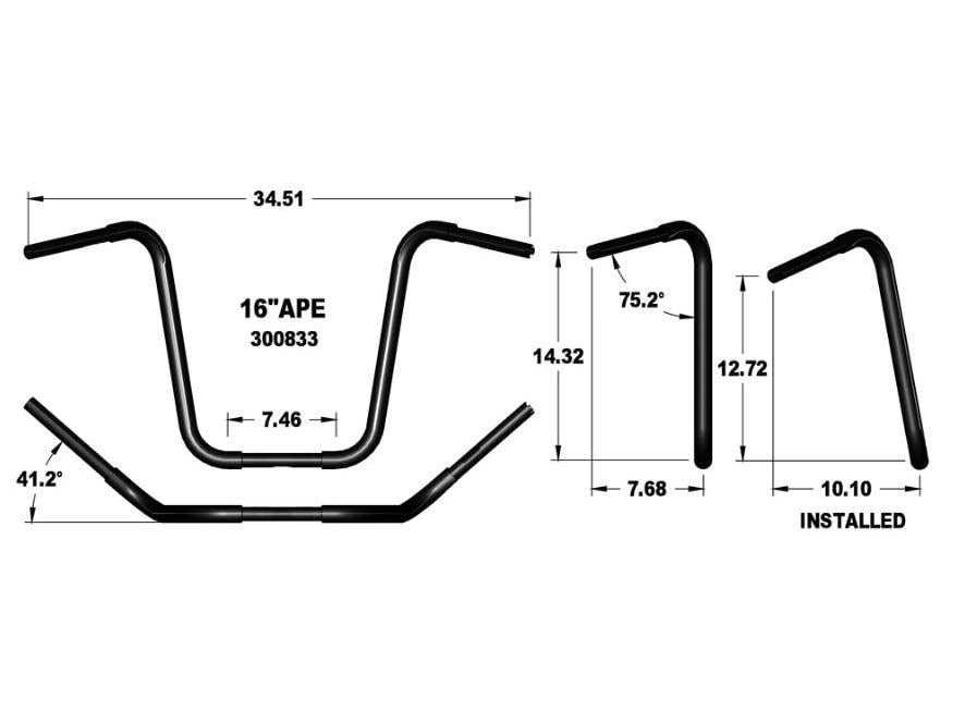 16in. x 1-1/4in. Fat Ape Hanger Handlebar - Gloss Black.