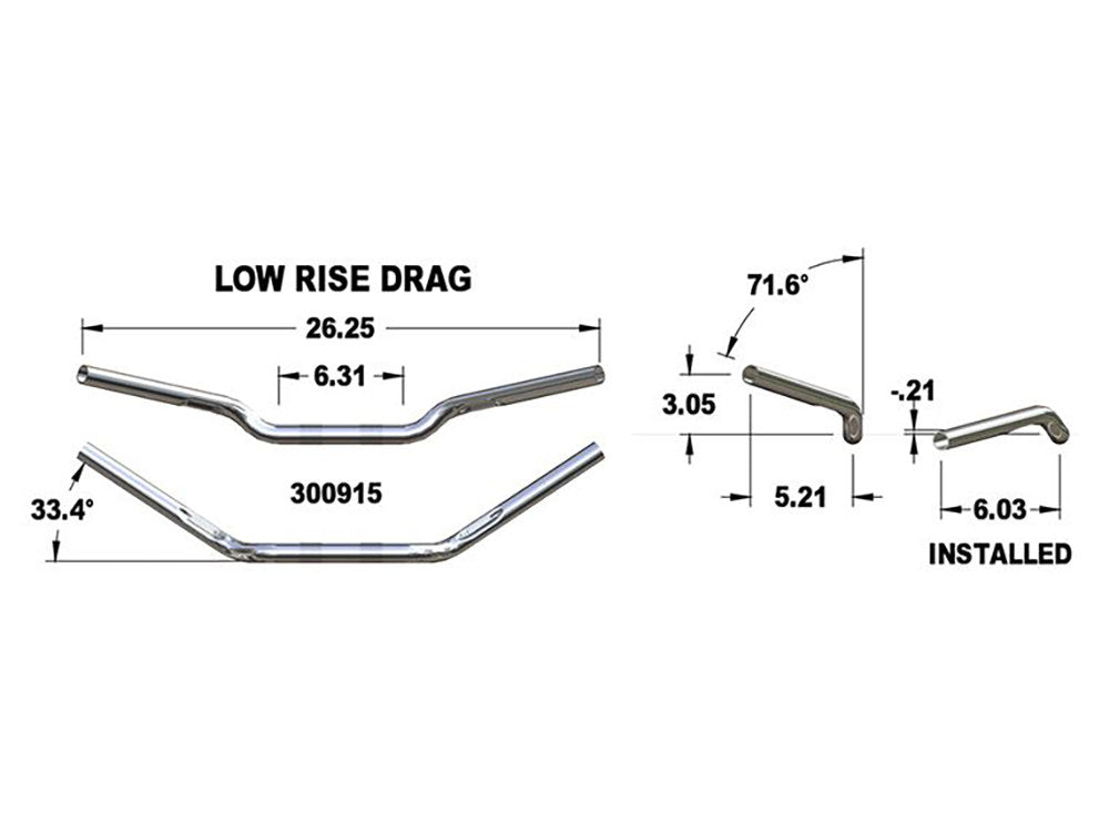 26in. wide x 1in. Low-Rise Drag Bar Handlebar - Chrome.