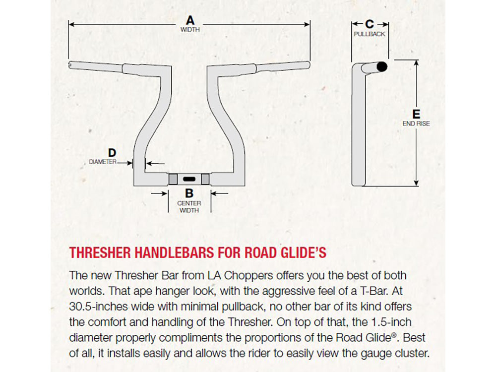 12in. x 1-1/2in. Thresher Handlebar - Chrome. Fits Road Glide 2015-2023 & Road King Special 2017-2025