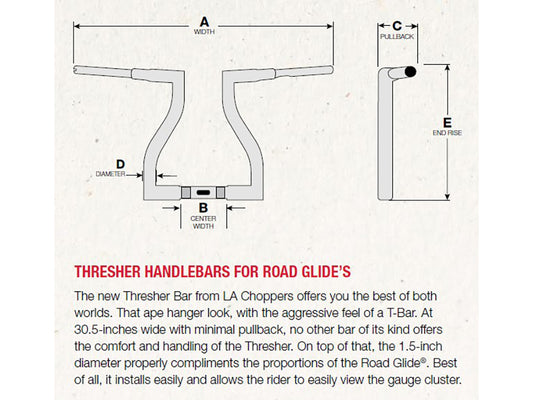 12in. x 1-1/2in. Thresher Handlebar - Chrome. Fits Road Glide 2015-2023 & Road King Special 2017-2025