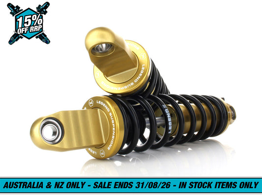REVO-A Series, 14in. Adjustable Heavy Duty Spring Rate Rear Shock Absorbers - Gold. Fits Dyna 1991-2017.