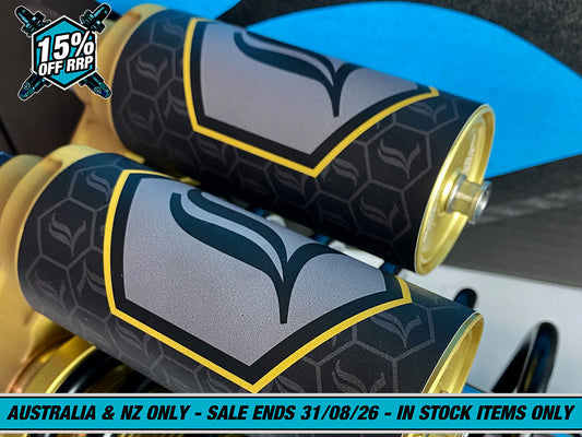 Revo ARC Piggyback Suspension. 13in. Adjustable Rear Shock Absorbers - Gold. Fits Dyna 1991-2017.