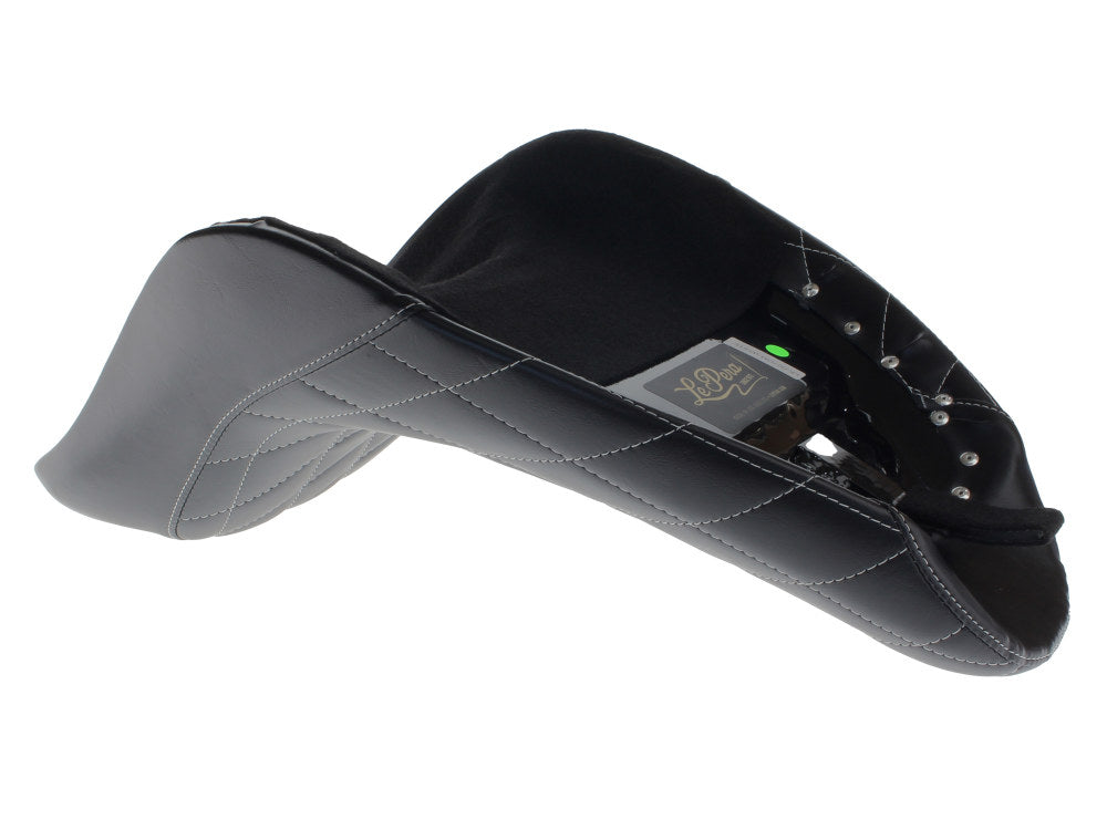 Bare Bones Solo Seat with White Diamond Stitch. Fits Softail 2006-2017 with 200 OEM Rear Tyre.