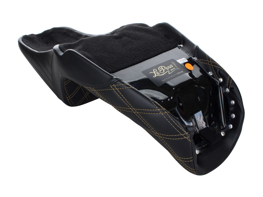 Kickflip Dual Seat with Gold Double Diamond Stitch. Fits Dyna 2006-2017.