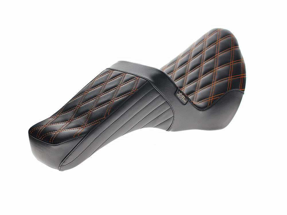 TailWhip Dual Seat with Orange Diamond Stitch. Fits Softail Slim & Street Bob 2018up & Standard 2020up.