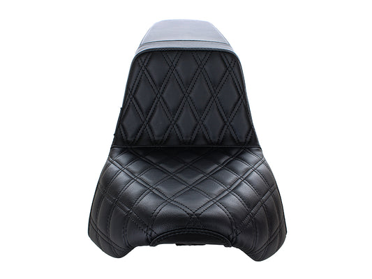 Kickflip Dual Seat with Black Double Diamond Stitch. Fits Softail Slim & Street Bob 2018up & Standard 2020up.