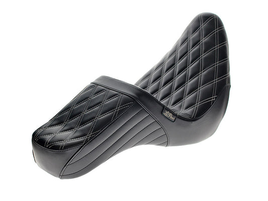 TailWhip Dual Seat with White Diamond Stitch. Fits Sport Glide & Low Rider 2018up & Low Rider S 2020up.