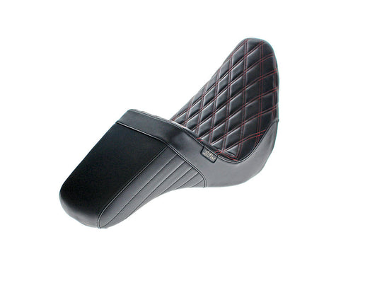 KickFlip Dual Seat with Red Double Diamond Stitch. Fits Sport Glide & Low Rider 2018up & Low Rider S 2020up.