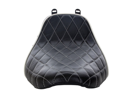 Bare Bones Solo Seat with White Diamond Stitch & Piping. Fits Softail Deluxe 2018-2020 & Heritage Classic 2018up
