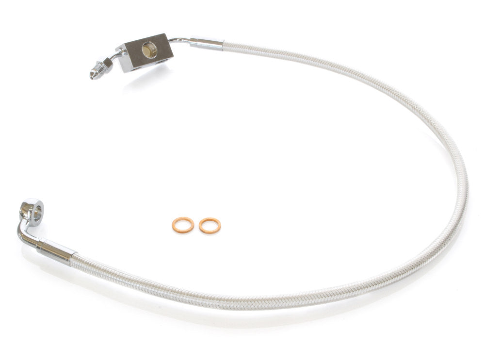 +4in. Over Length Lower Front Brake Line - Sterling Chromite. Fits Dyna 2012-2017