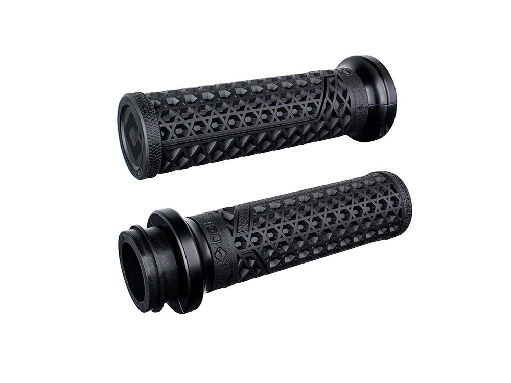 Vans Signature Lock-On Handgrips - Black/Black. Fits Big Twin 2008-2024 with Throttle-by-Wire