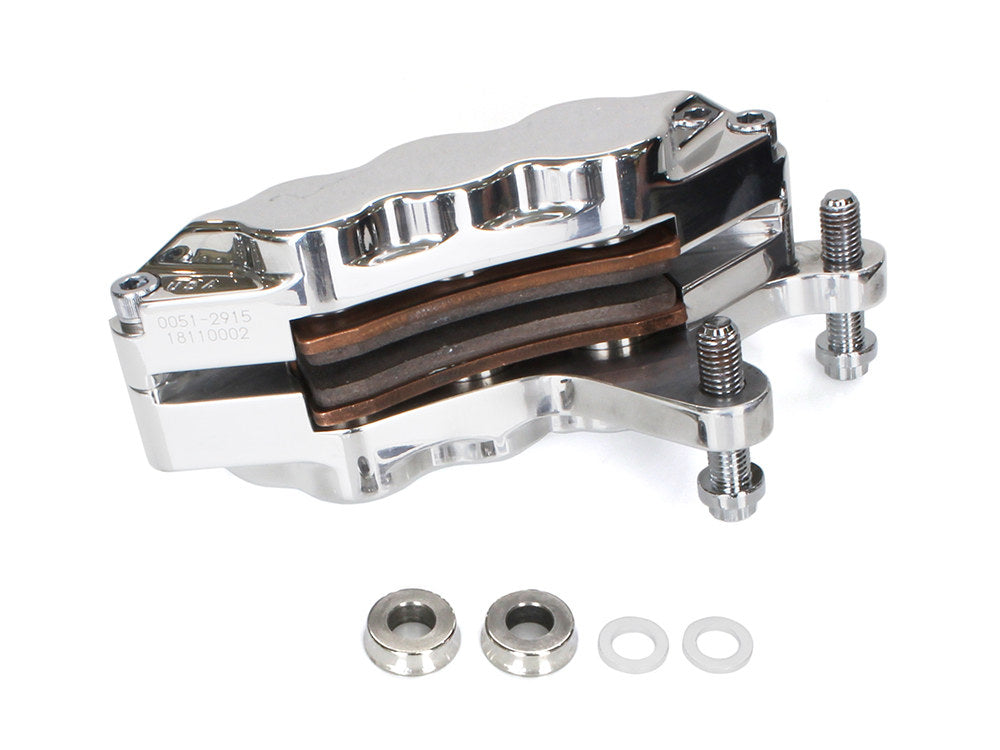 Left Hand Front 6 Piston Caliper - Polished. Fits Softail 2000-2014, Dyna 2000-2017, Touring 2000-2007 & Sportster 2000-2007.