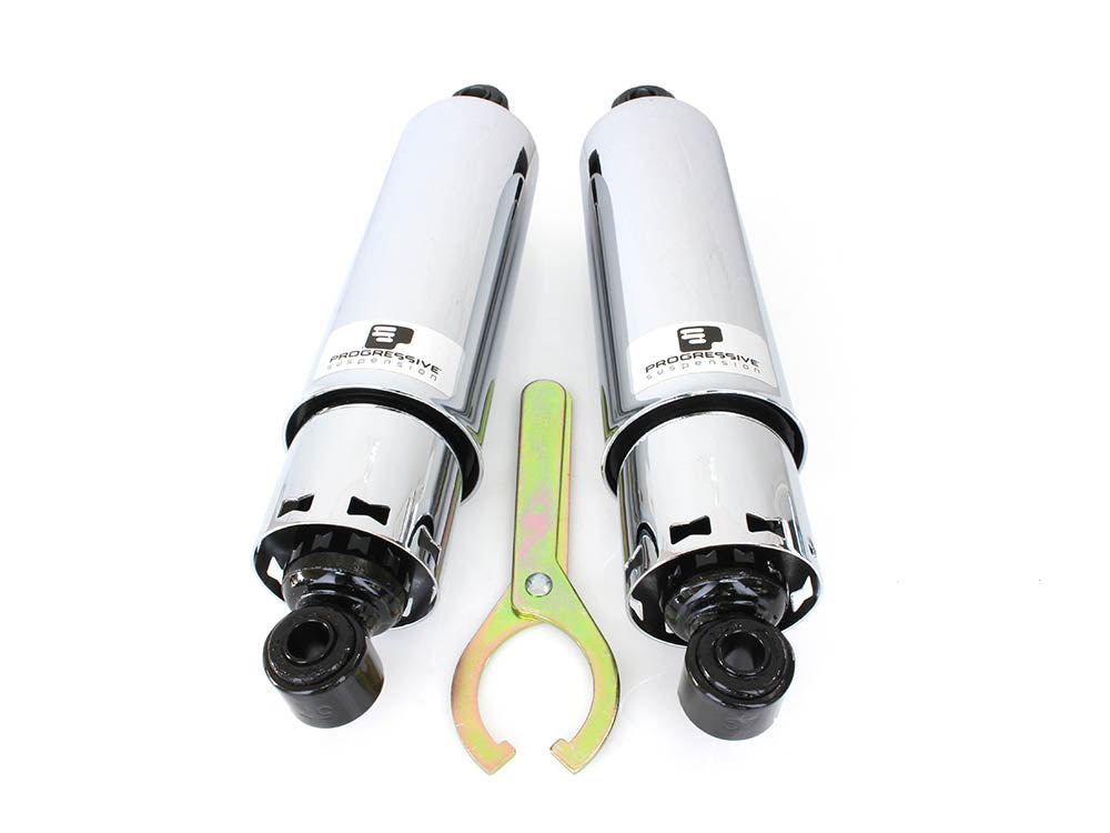 412 Series, 12in. Rear Shock Absorbers with Full Covers - Chrome. Fits 4Spd Big Twin 1973-1986