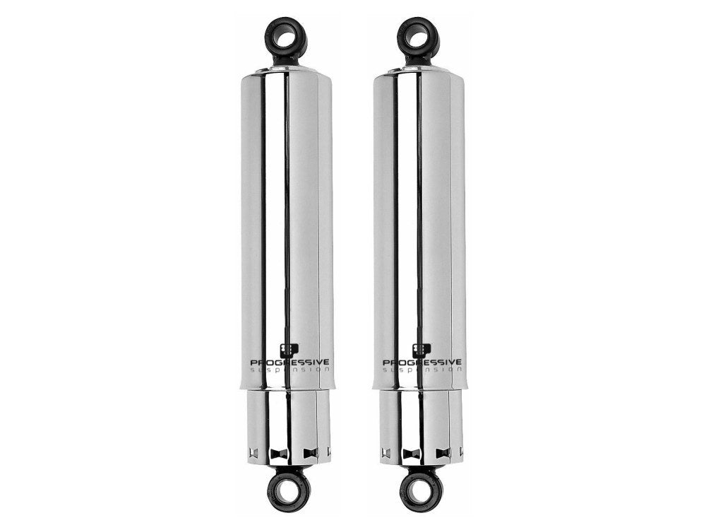 412 Series, 11in. Standard Spring Rate Rear Shock Absorbers with Full Covers -Chrome. Fits Dyna 1991-2017.