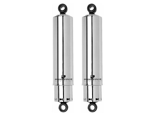 412 Series, 11in. Standard Spring Rate Rear Shock Absorbers with Full Covers -Chrome. Fits Dyna 1991-2017.