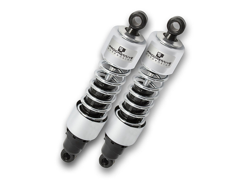 412 Series, 12in. Heavy Duty Spring Rate Rear Shock Absorbers - Chrome. Fits Dyna 1991-2017.