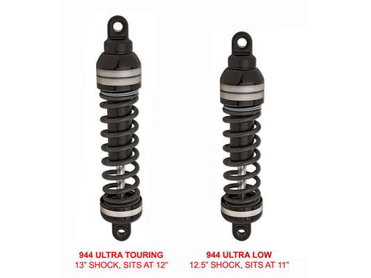 944 Ultra Low Series, 12.5in. Heavy Duty Spring Rate Rear Shock Absorbers - Black. Fits Touring 1980up.