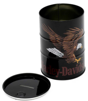 Harley-Davidson Swooping Eagle Oil Barrel Tin Bank