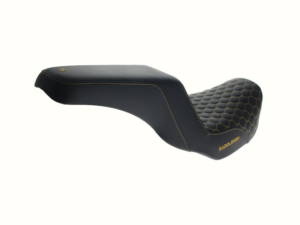 Step-Up HC Dual Seat with Gold Honeycomb Stitch. Fits Dyna 2006-2017