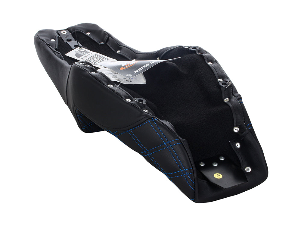 Step-Up LS Dual Seat with Blue Double Diamond Lattice Stitch. Fits Sportster 2004-2021 with 4.5 Gallon Fuel Tank.