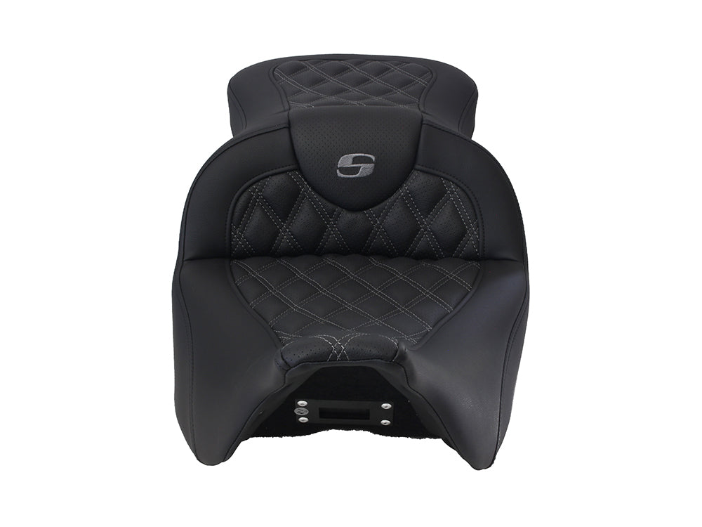 Roadsofa LS Dual Seat with Grey Double Diamond Lattice Stitch. Fits Most Touring 2008-2024