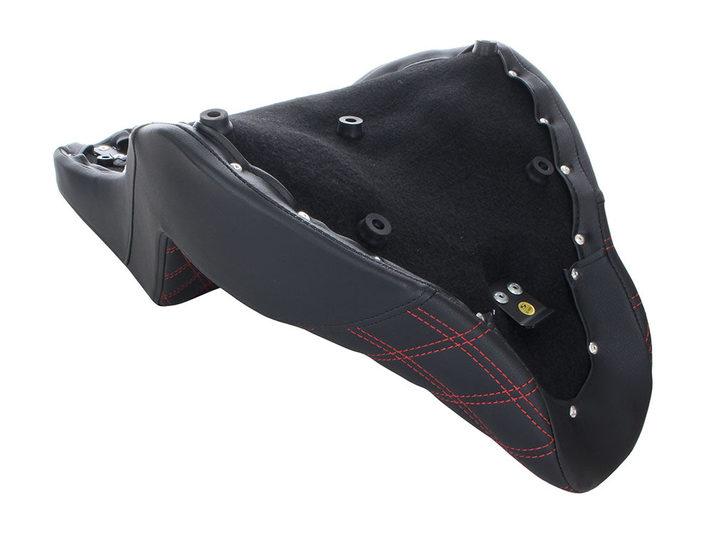 Step-Up Front LS Dual Seat with Red Double Diamond Lattice Stitch. Fits Fat Boy 2018up & Breakout 2023up