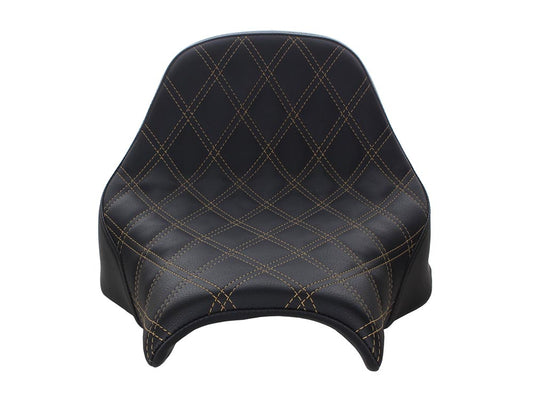 Renegade LS Solo Seat with Gold Double Diamond Lattice Stitch. Fits Fat Bob 2018-2024