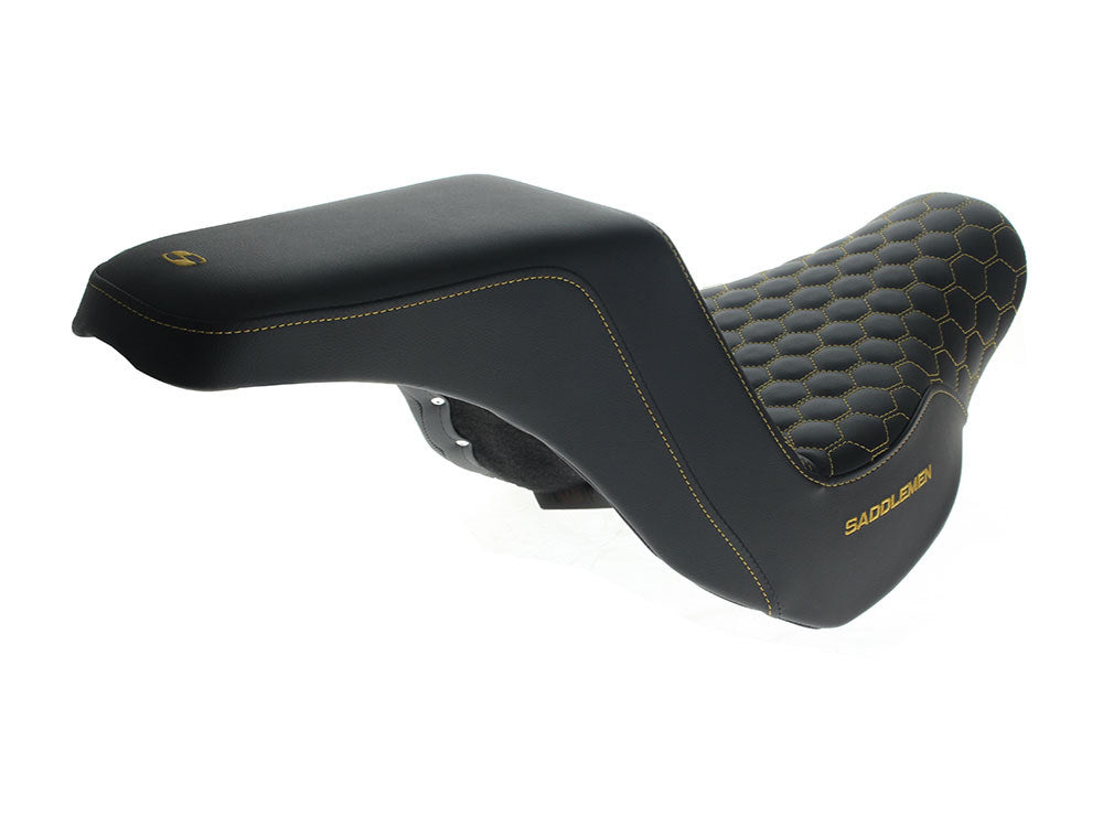 Step-Up HC Dual Seat with Gold Honeycomb Stitch. Fits Sport Glide & Low Rider 2018up, Low Rider S 2020up & Low Rider ST 2022up