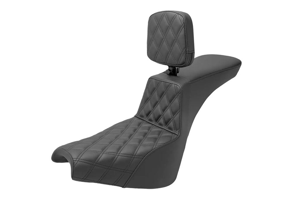 Tour Step-Up LS Dual Seat With Backrest & with Black Double Diamond Lattice Stitch. Fits Softail Street Bob 2018up & Standard 2020up