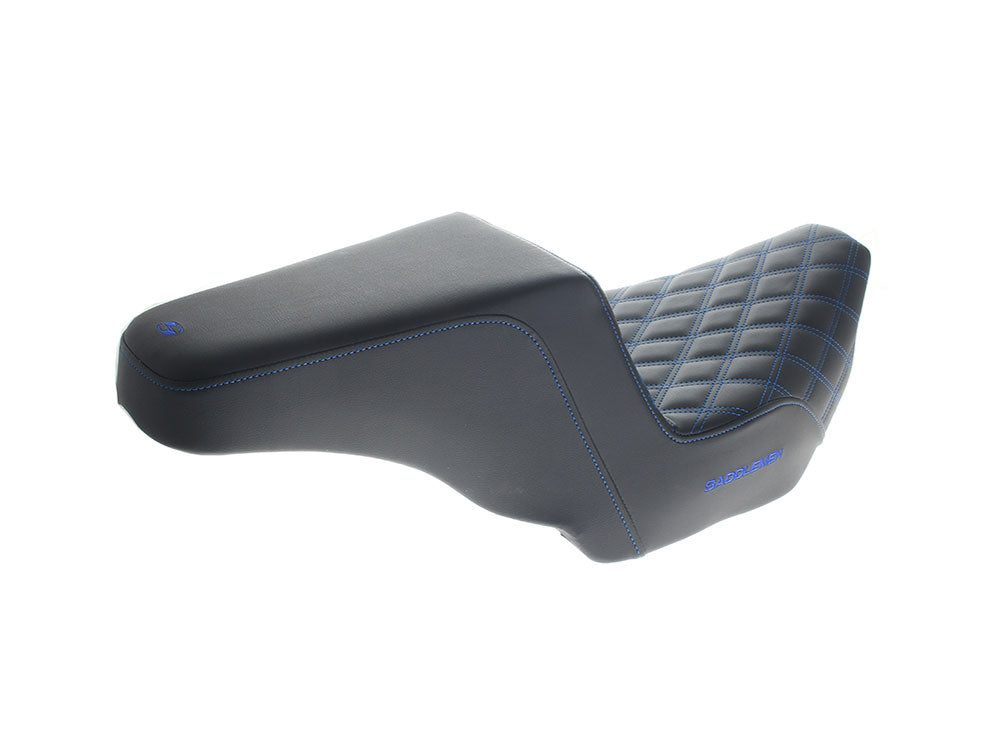 Step-Up LS Dual Seat with Blue Double Diamond Lattice Stitch. Fits CVO Touring 2023up, Street Glide & Road Glide 2024up, Touring 2025up