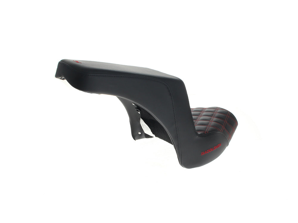 Step-Up LS Dual Seat with Red Double Diamond Lattice Stitch. Fits Indian Cruiser 2022up