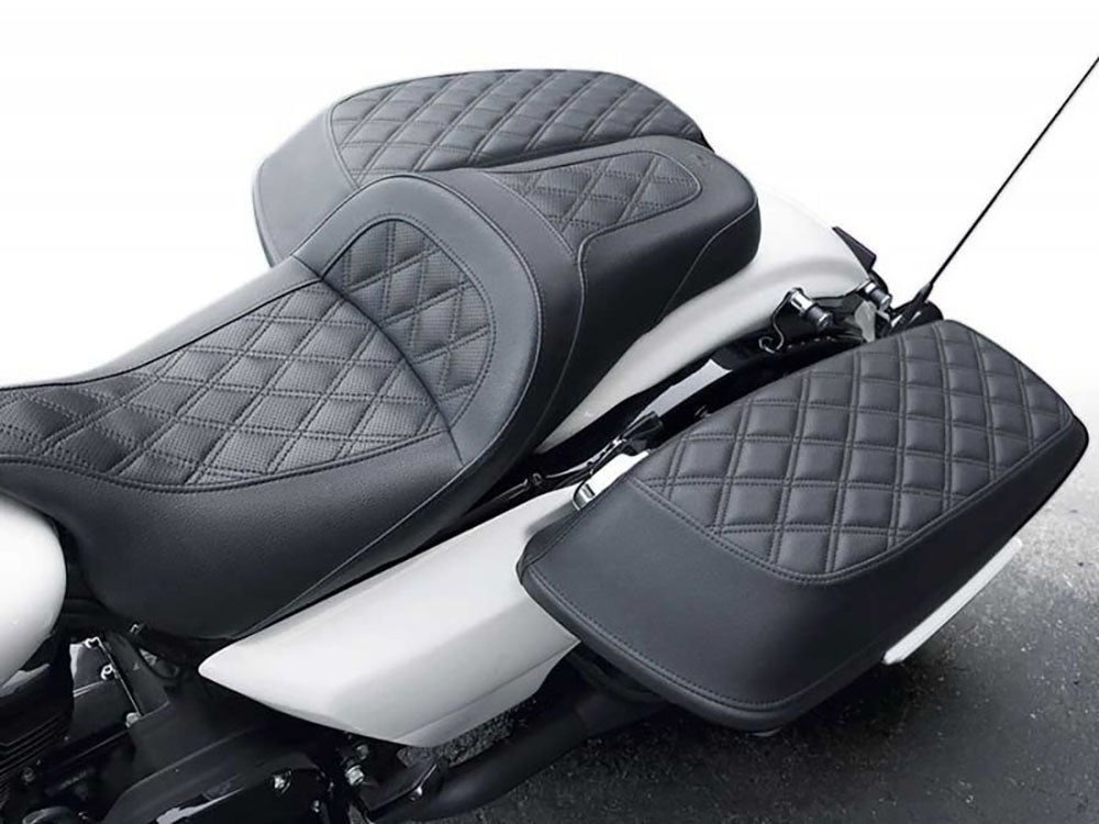 Lattice Stitch Saddlebag Lid Covers. Fits Most Touring 2008-2024
