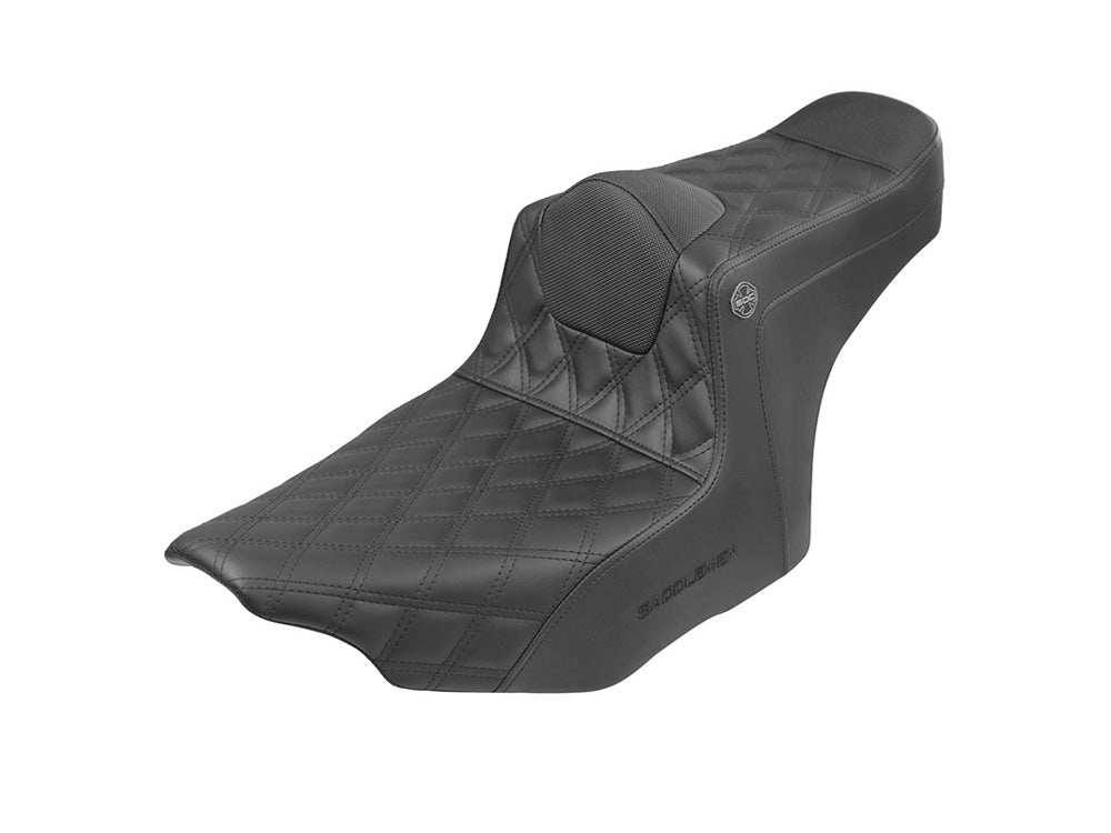 Pro Series San Diego Customs Shuv It Dual Seat with Black Double Diamond Lattice Stitch. Fits CVO Touring 2023up, Street Glide & Road Glide 2024up, Touring 2025up