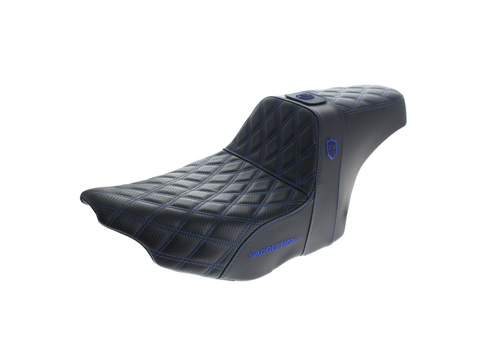 Step-Up San Diego Customs Pro Series Gripper Dual Seat With Backrest & Blue Stitch. Fits CVO Touring 2023up, Street Glide & Road Glide 2024up, Touring 2025up