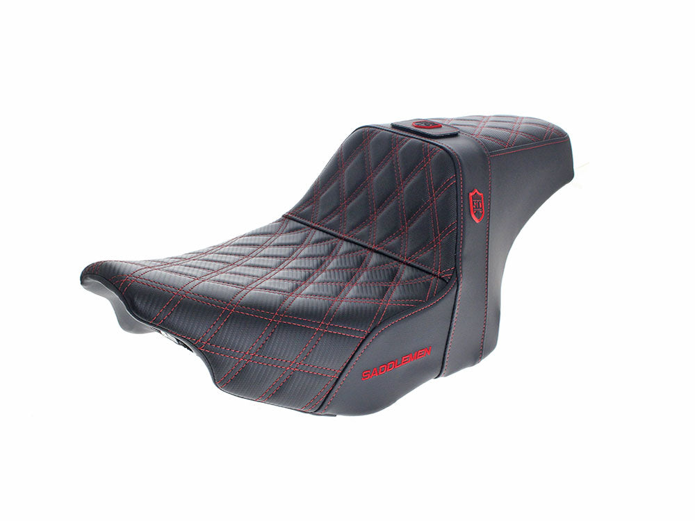 Step-Up San Diego Customs Pro Series Gripper Dual Seat With Backrest & Red Stitch. Fits CVO Touring 2023up, Street Glide & Road Glide 2024up, Touring 2025up