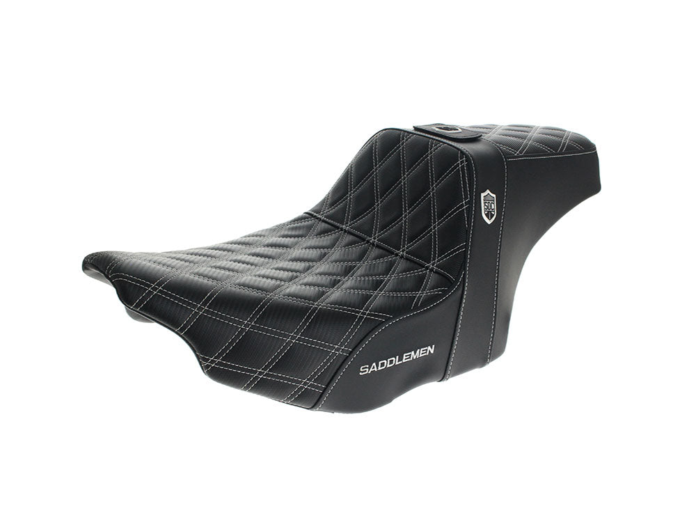 Step-Up San Diego Customs Pro Series Gripper Dual Seat With Backrest & White Stitch. Fits CVO Touring 2023up, Street Glide & Road Glide 2024up, Touring 2025up